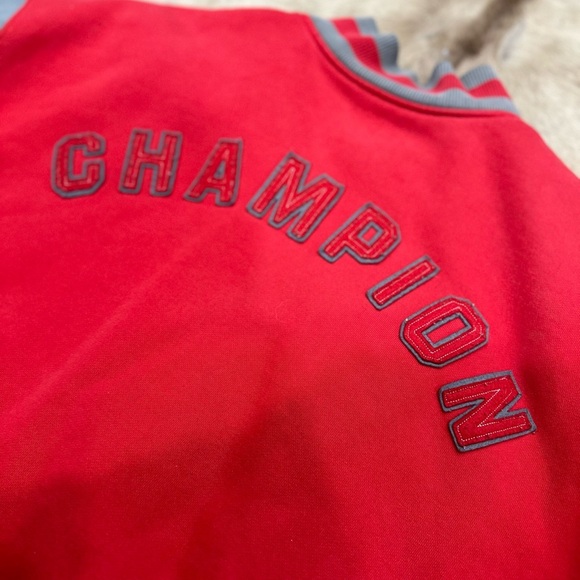 Vintage Champion Varsity Jacket XXL Gray Red Spell Collegiate Letterman Bomber - Picture 8 of 10